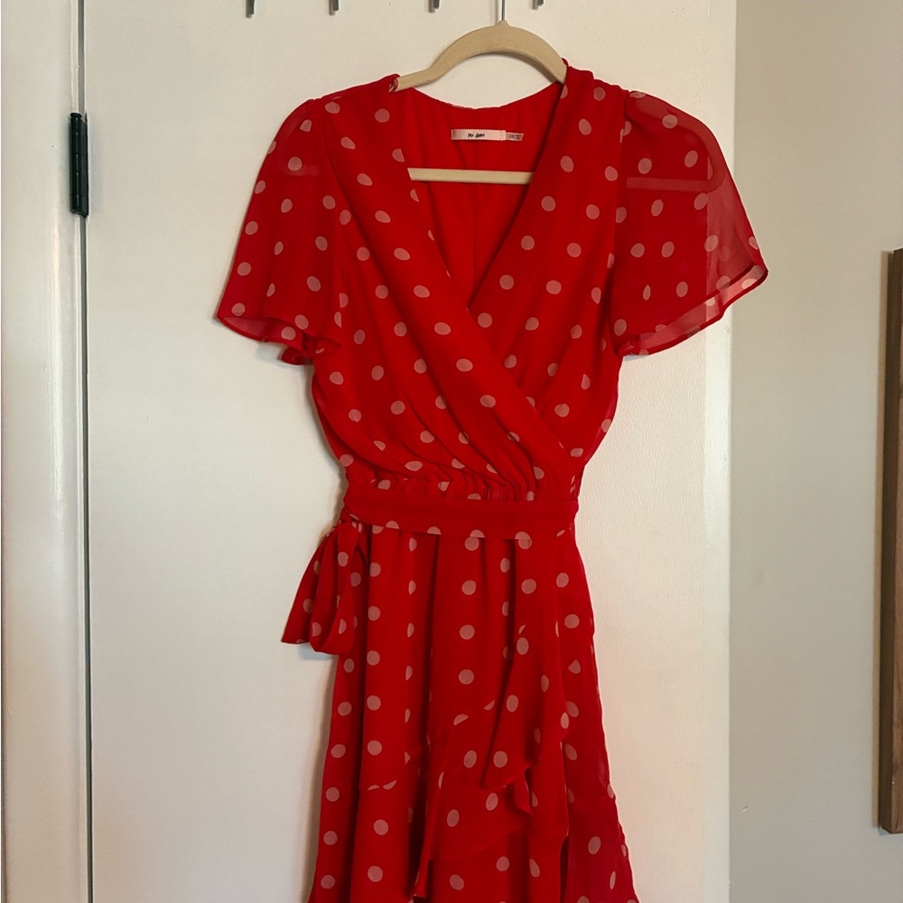Francesca's Collections Red Polka Dot Midi Dress